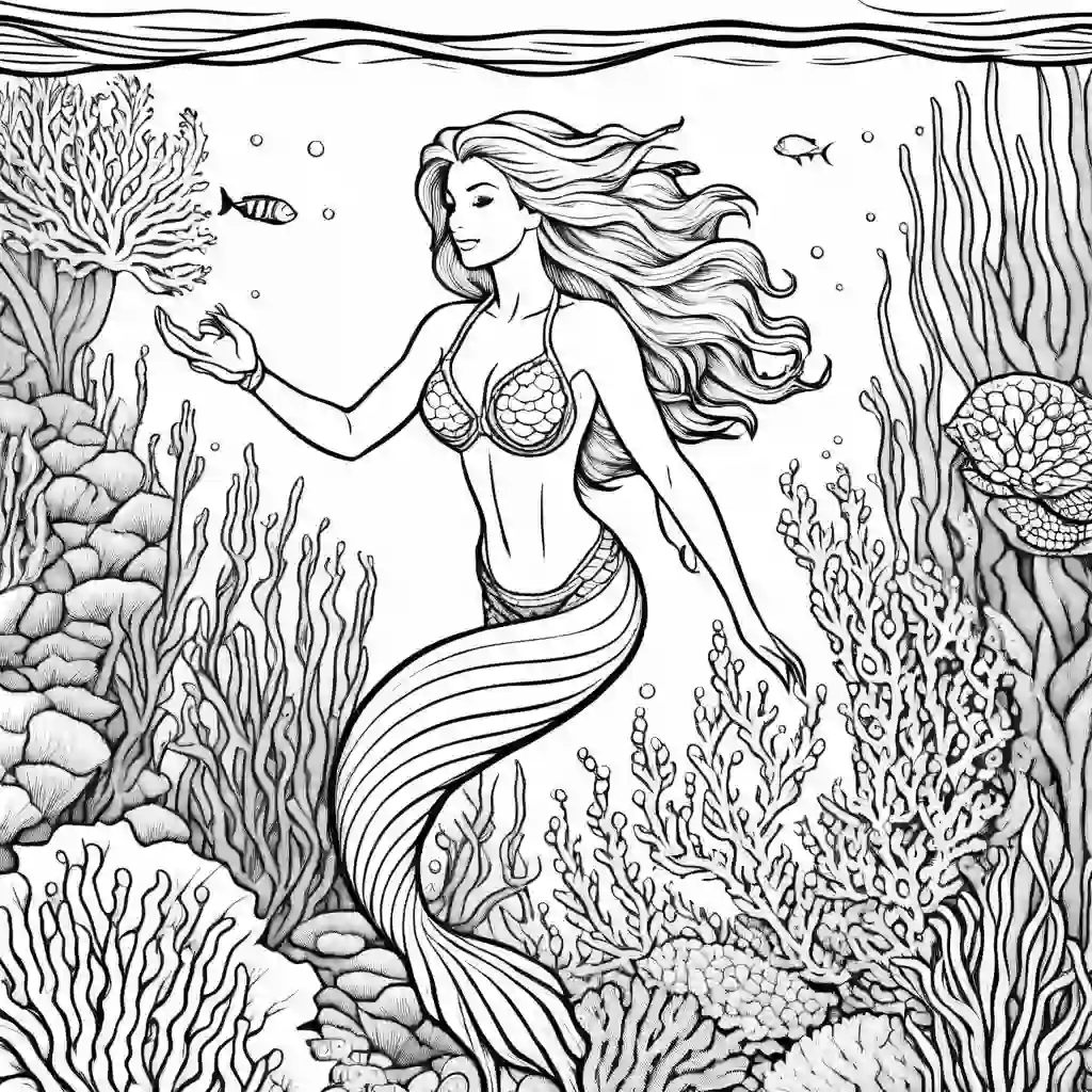 Mermaid in a Coral Reef coloring pages